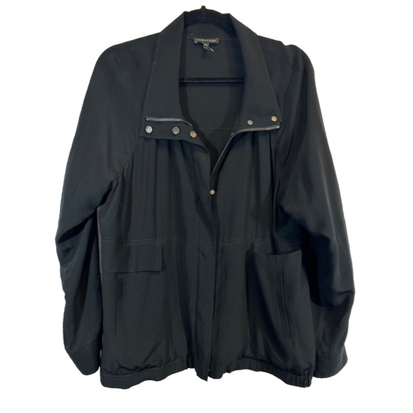 Eileen Fisher Jackets & Blazers - Eileen Fisher Size M Jacket Stand Collar 100% Silk Crepe Black Full Zip Light C1
